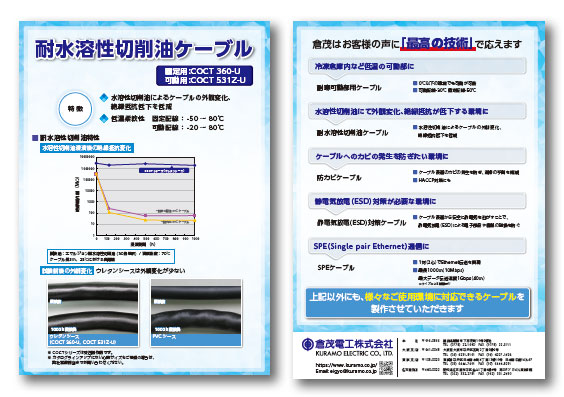 耐水溶性切削油ケーブル　
固定用:COCT 360-U　可動用:COCT 531Z-U